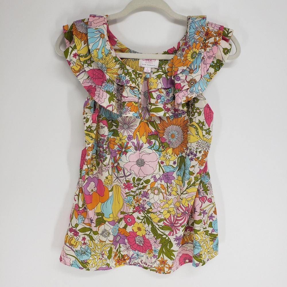 Liberty of London for Target Floral Ruffle Neck Blouse Women Small Multicolor